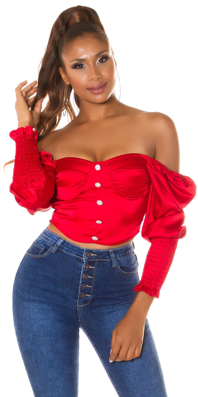 Seksowne jeansy skinny z wysokim stanem i 5 guzikami