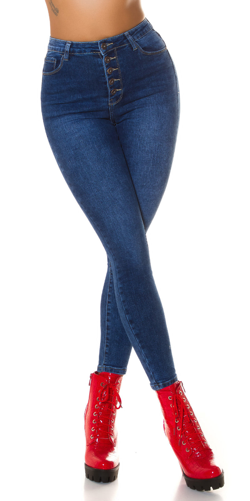 Seksowne jeansy skinny z wysokim stanem i 5 guzikami