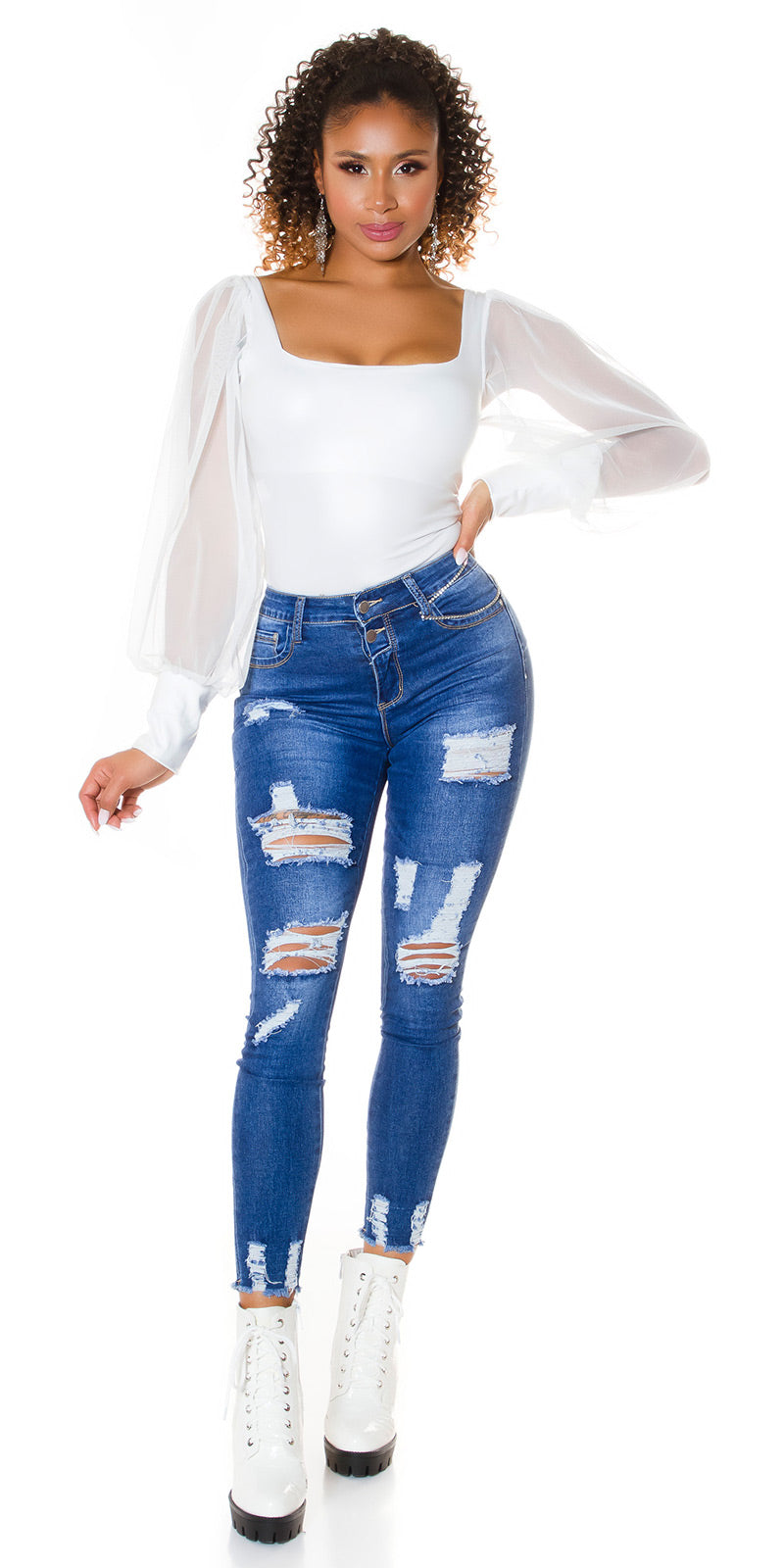 Seksowne jeansy skinny z wysokim stanem