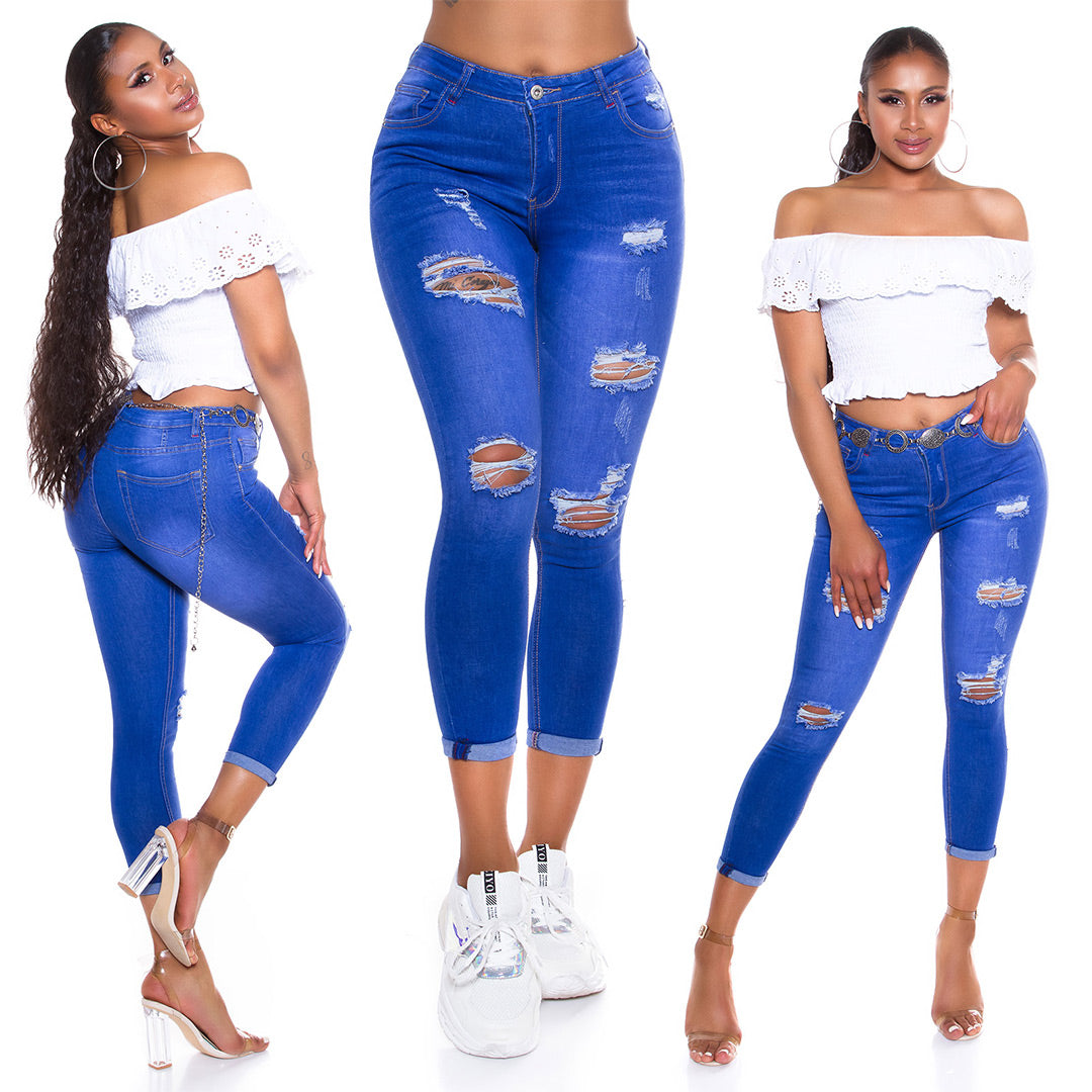 Seksowne dżinsy super skinny z przetarciami