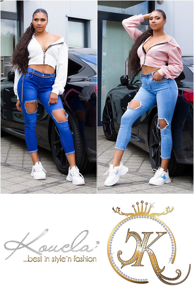Seksowne jeansy Skinny Fit z wycięciami