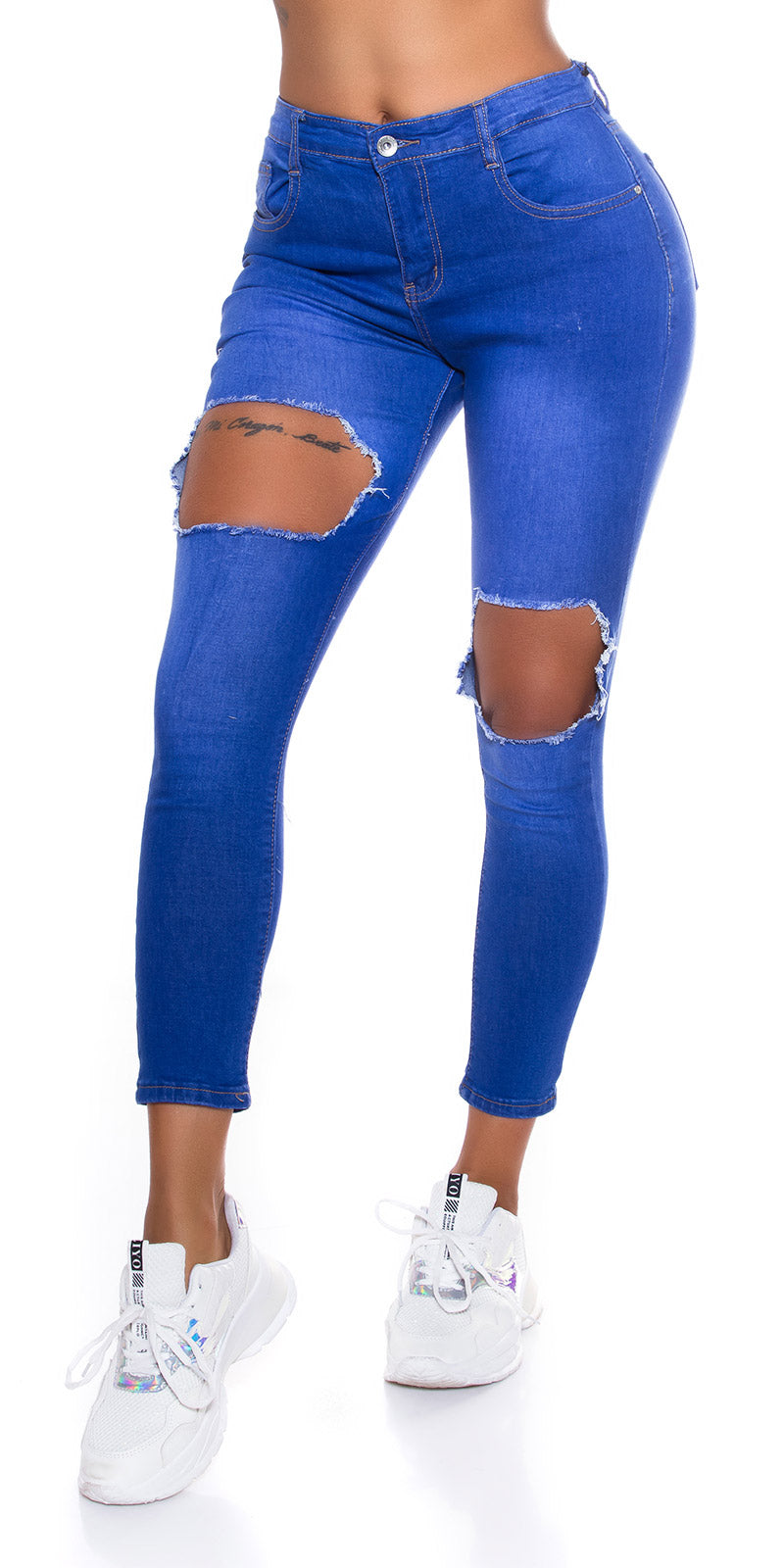 Seksowne jeansy Skinny Fit z wycięciami