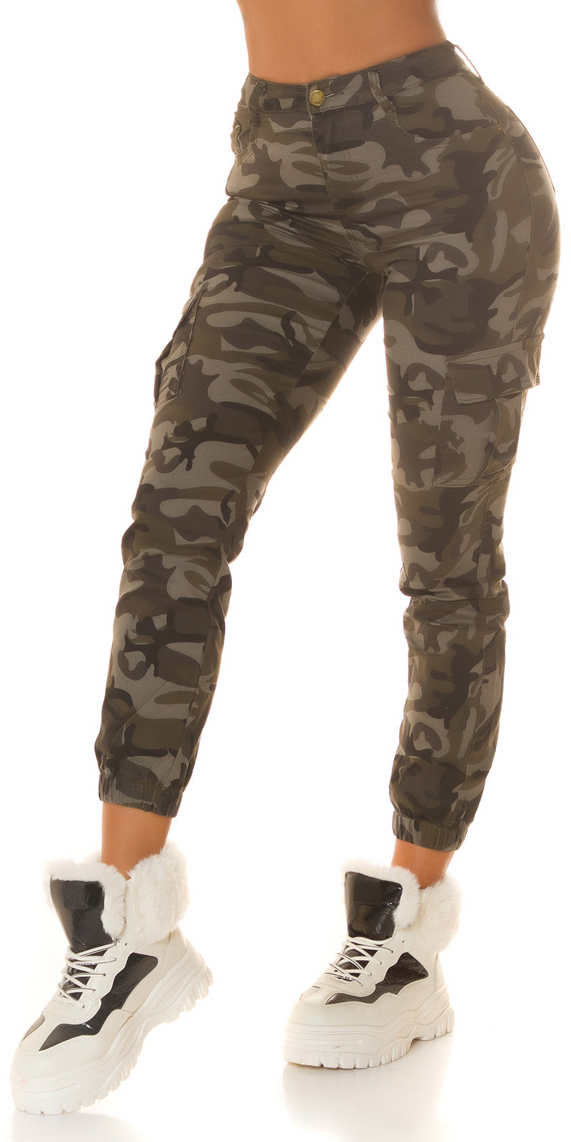 Seksowne dżinsy cargo z wysokim stanem "Army Look"