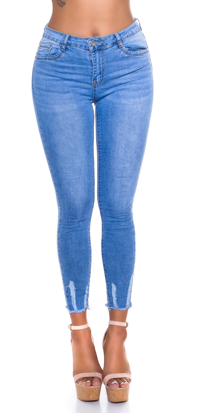 Seksowne jeansy Skinny Fit z podartym szwem