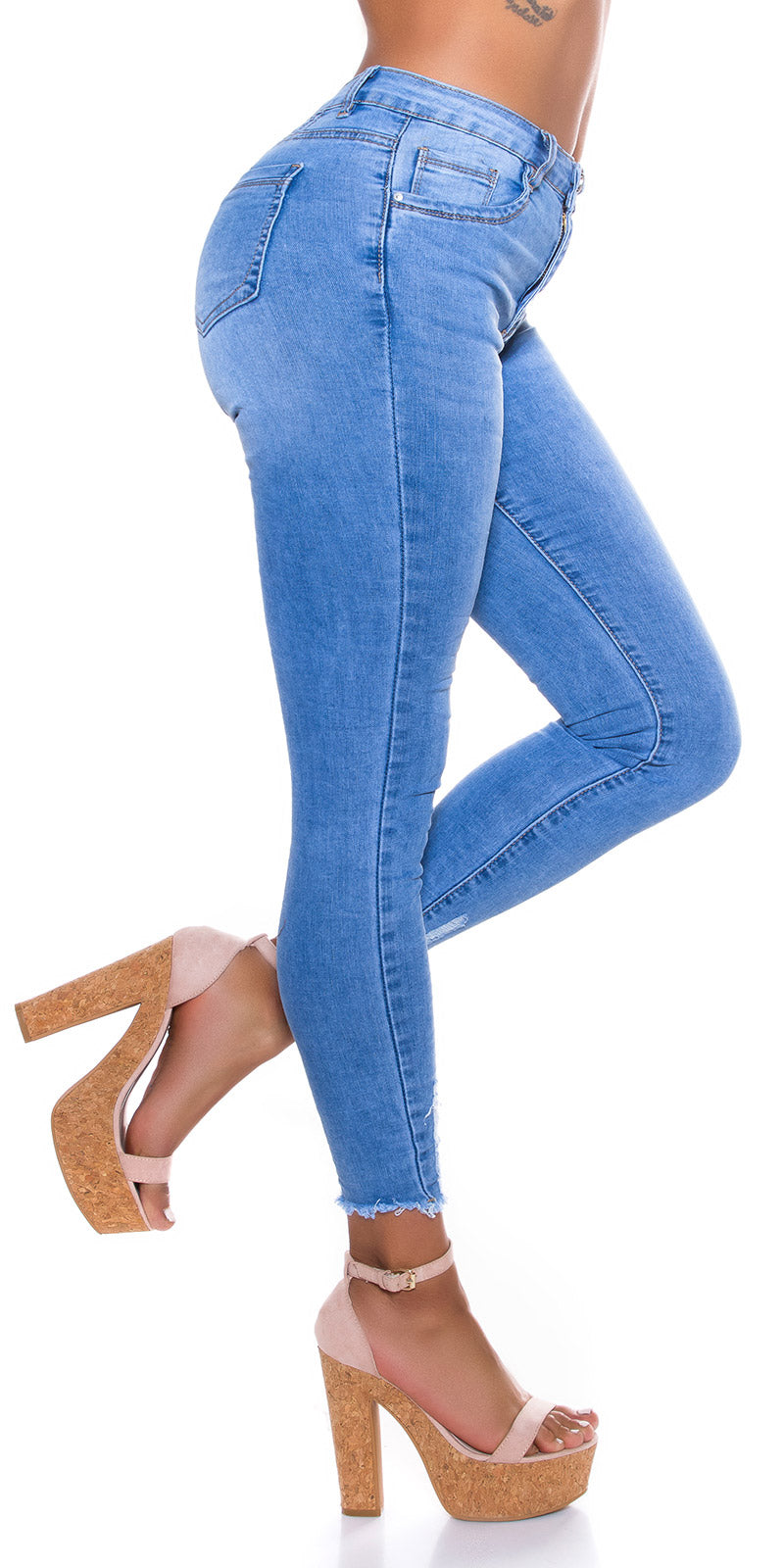 Seksowne jeansy Skinny Fit z podartym szwem