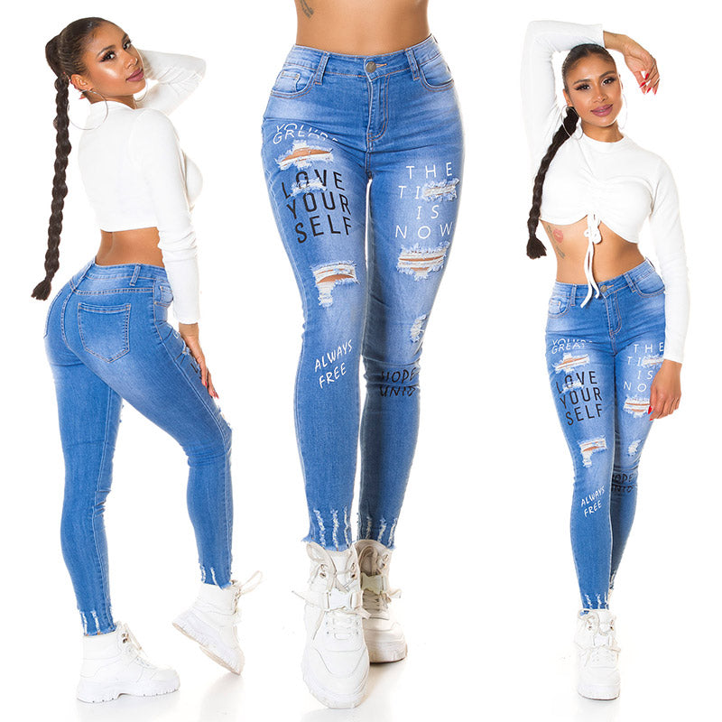 Seksowne jeansy skinny z wysokim stanem "Love Yourself"