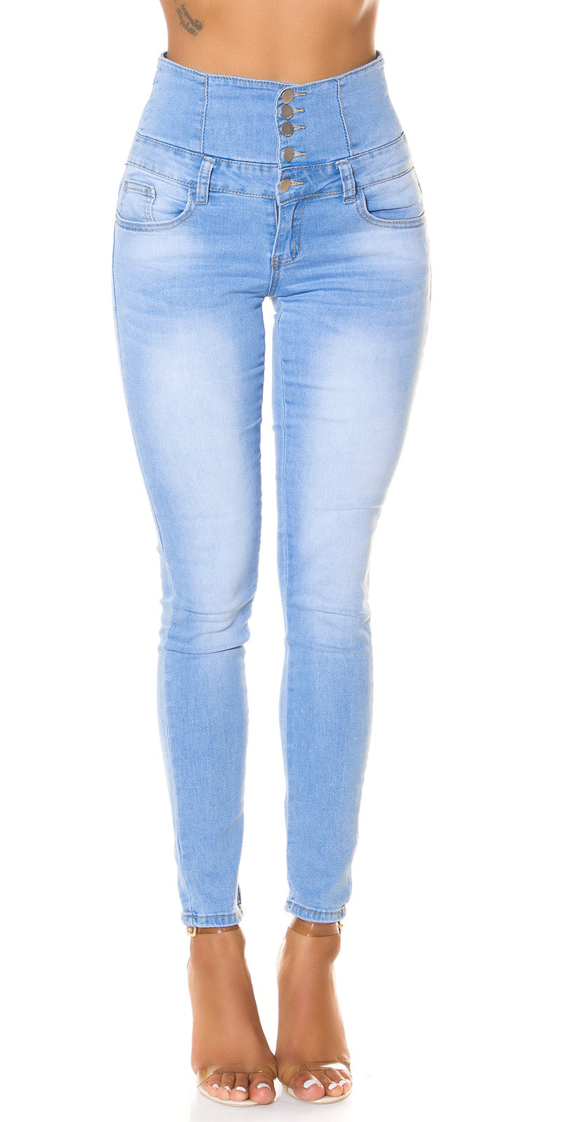 Seksowne jasne jeansy skinny z 5 guzikami
