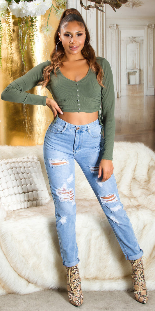 Seksowne jeansy Mom Jeans z wysokim stanem w kolekcji Used Look