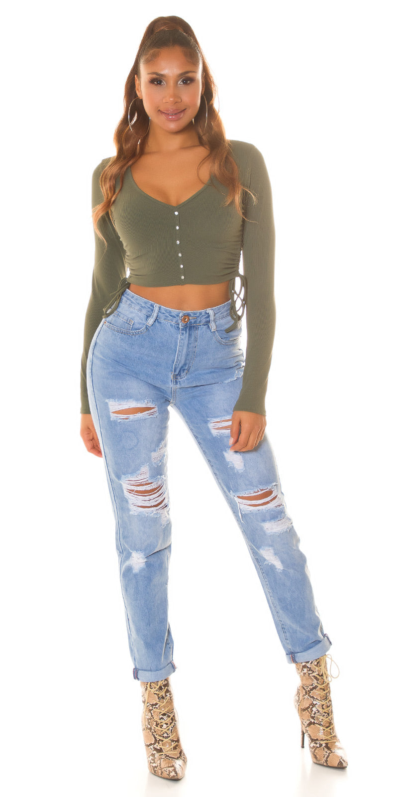 Seksowne jeansy Mom Jeans z wysokim stanem w kolekcji Used Look