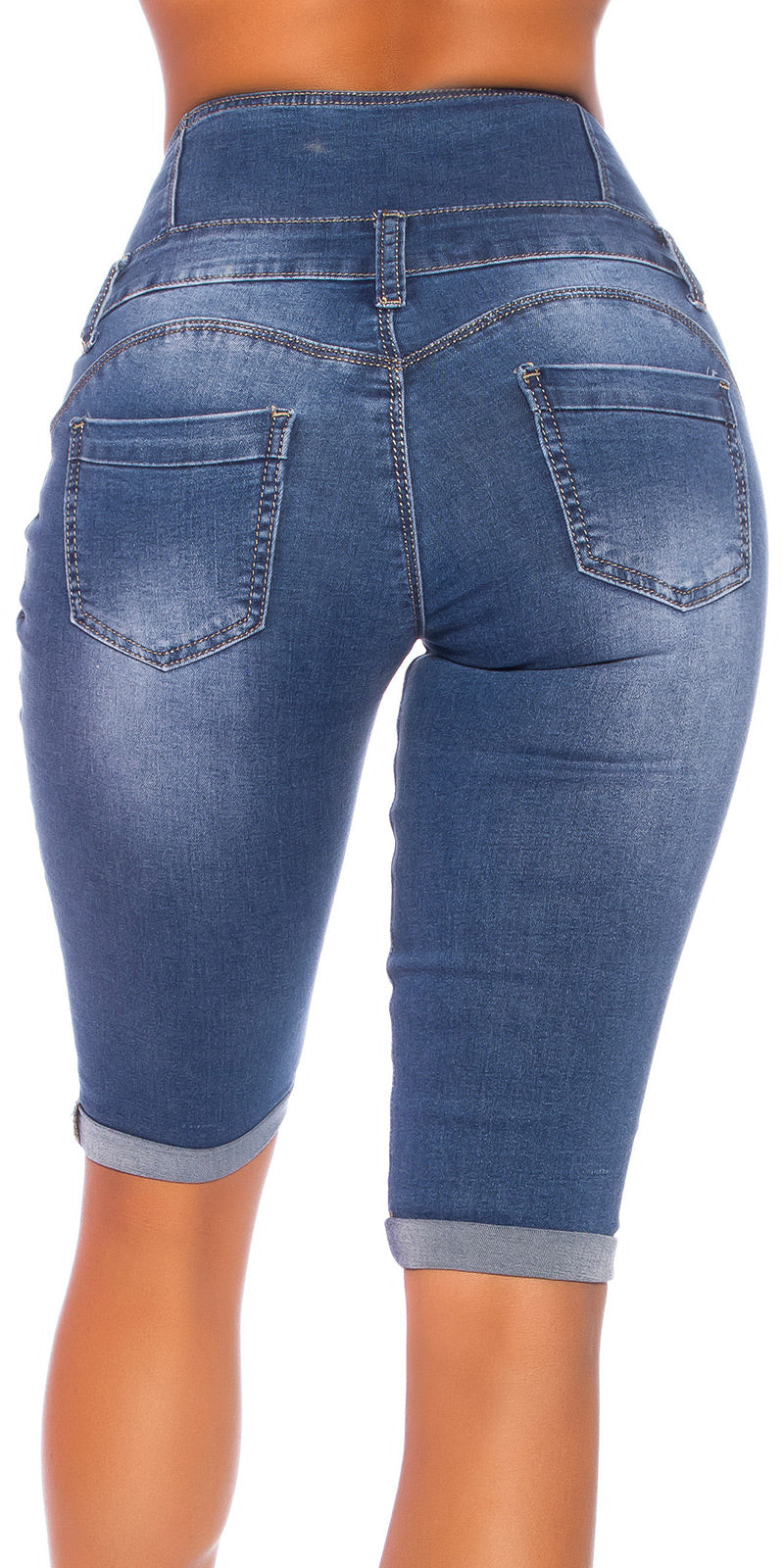 Seksowne jeansy Capri z wysokim stanem i guzikami