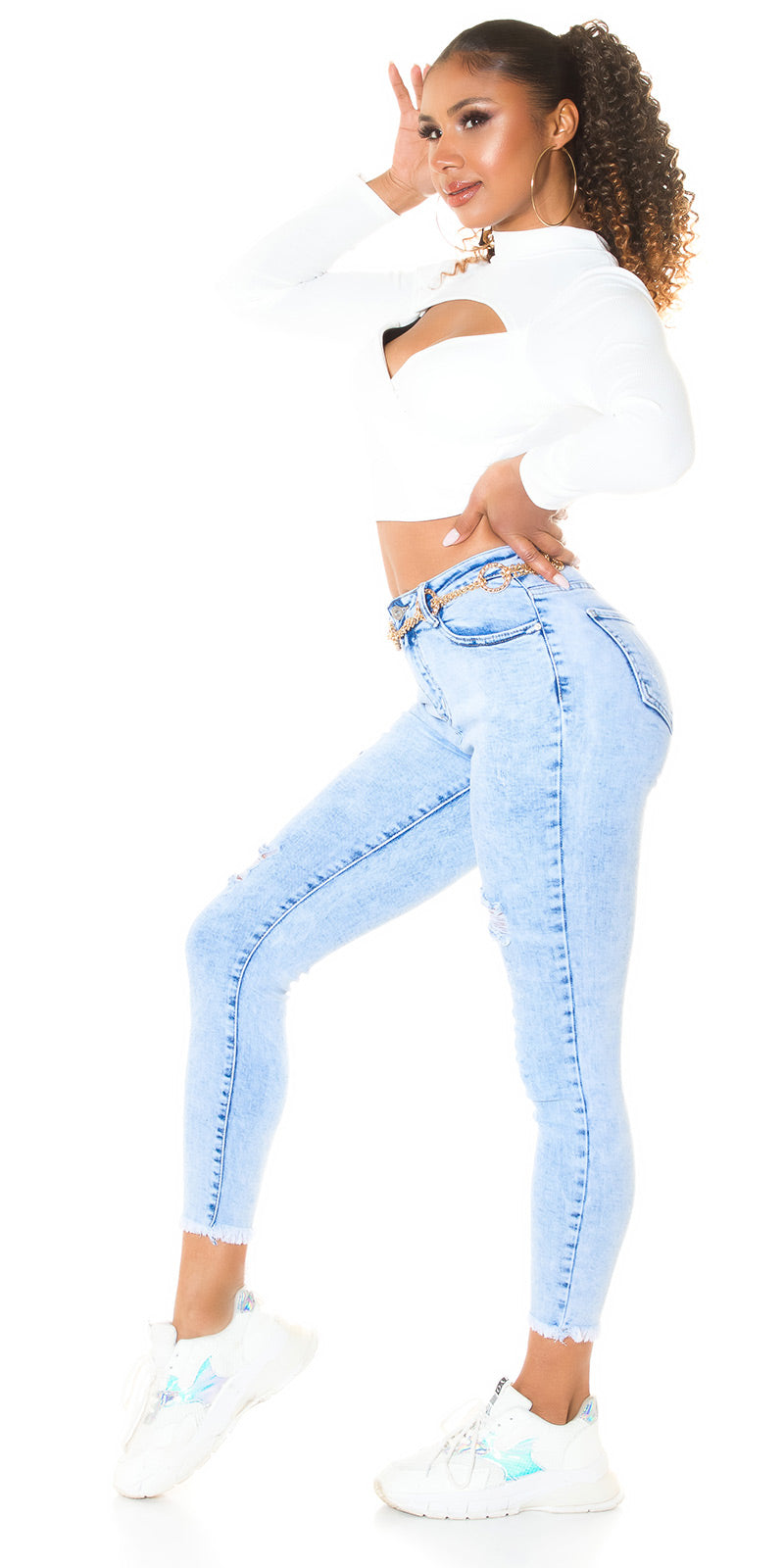 Seksowne jeansy Skinny Jeans w stylu acid wash
