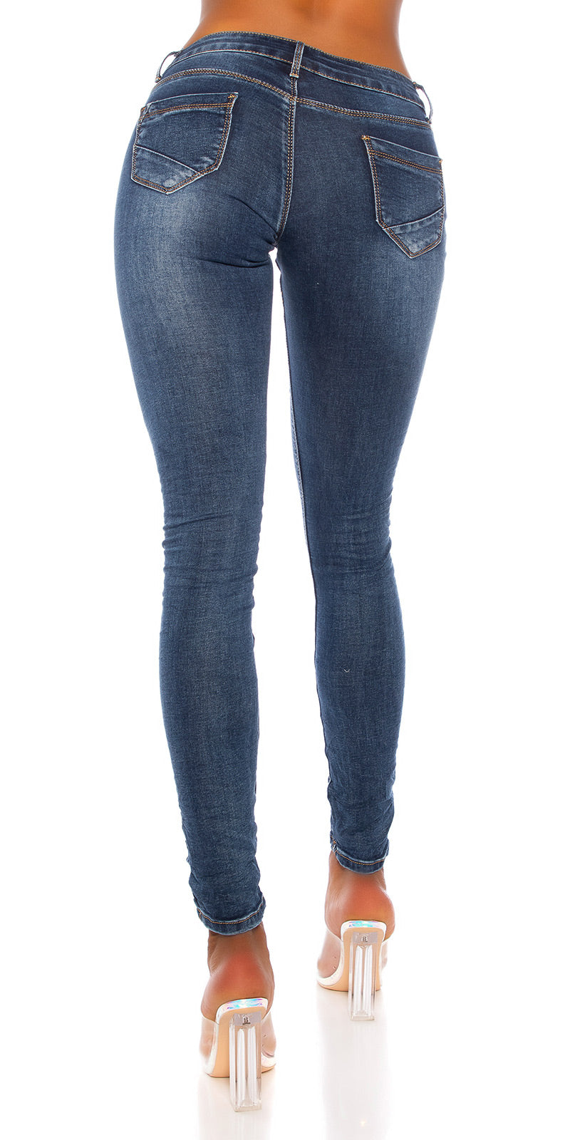 Seksowne jeansy skinny z niską talią i zamkiem błyskawicznym