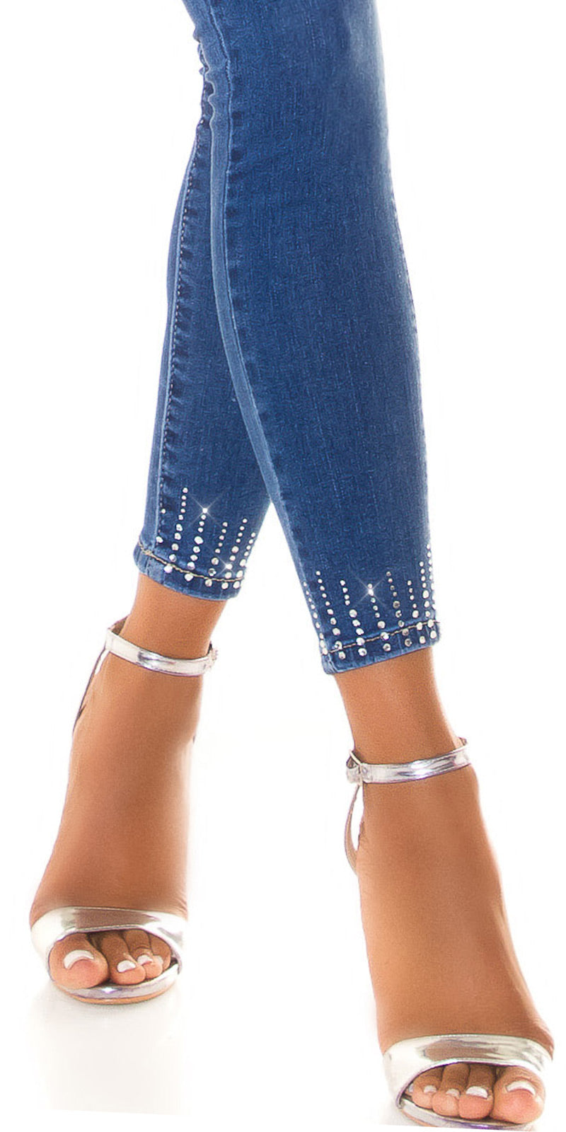 Seksowne jeansy skinny z wysokim stanem i dżetami