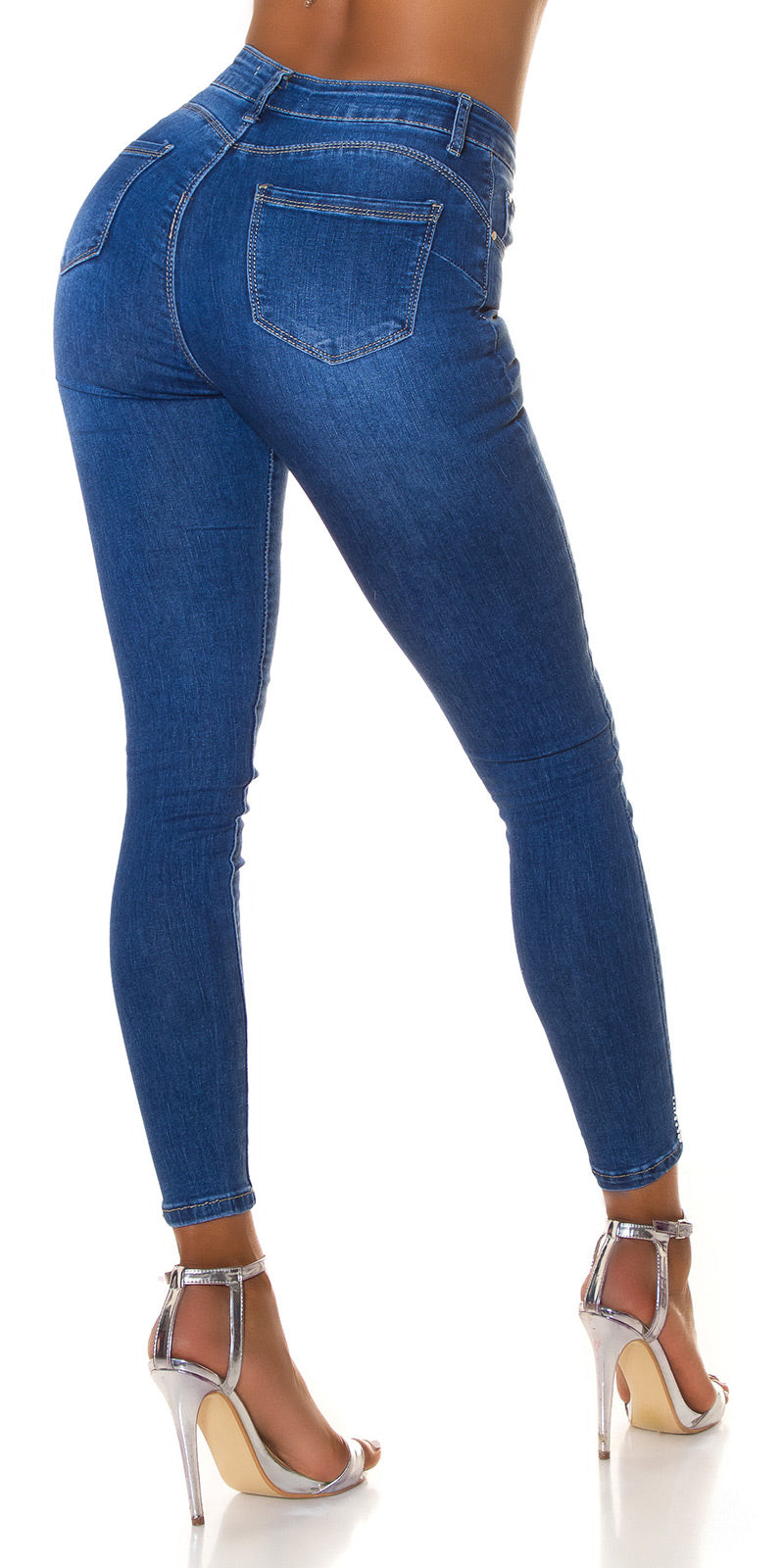 Seksowne jeansy skinny z wysokim stanem i dżetami