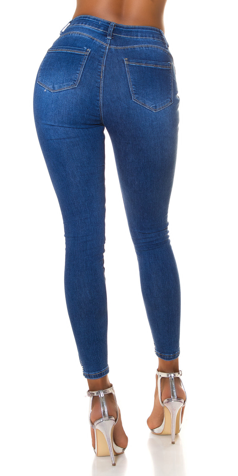 Seksowne jeansy skinny z wysokim stanem i dżetami