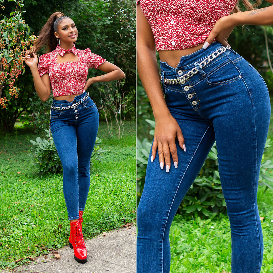 Seksowne jeansy skinny z wysoką talią