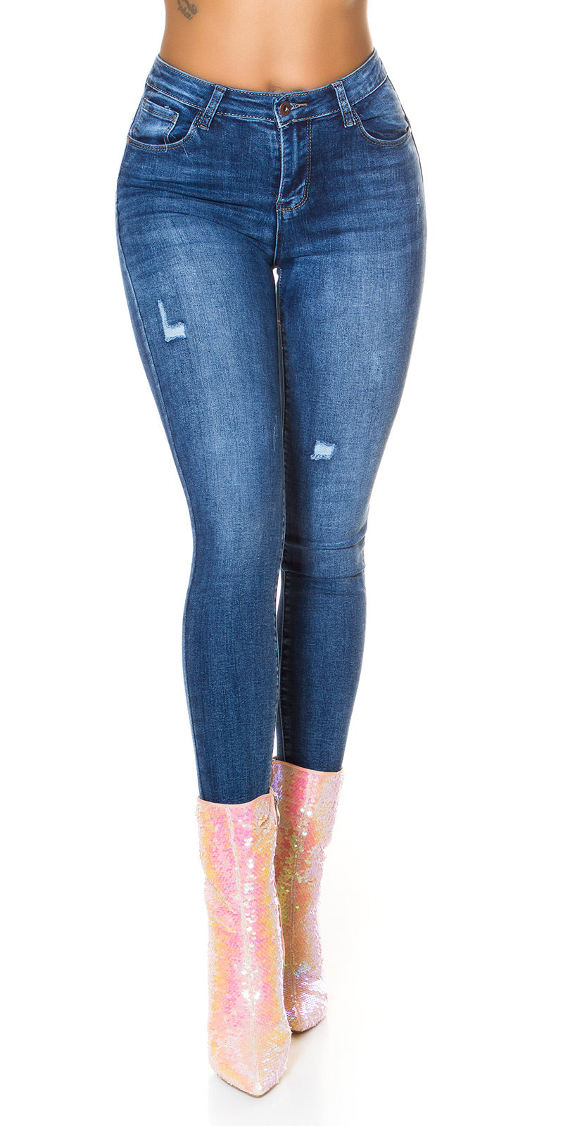 Seksowne jeansy slim fit z wysoką talią
