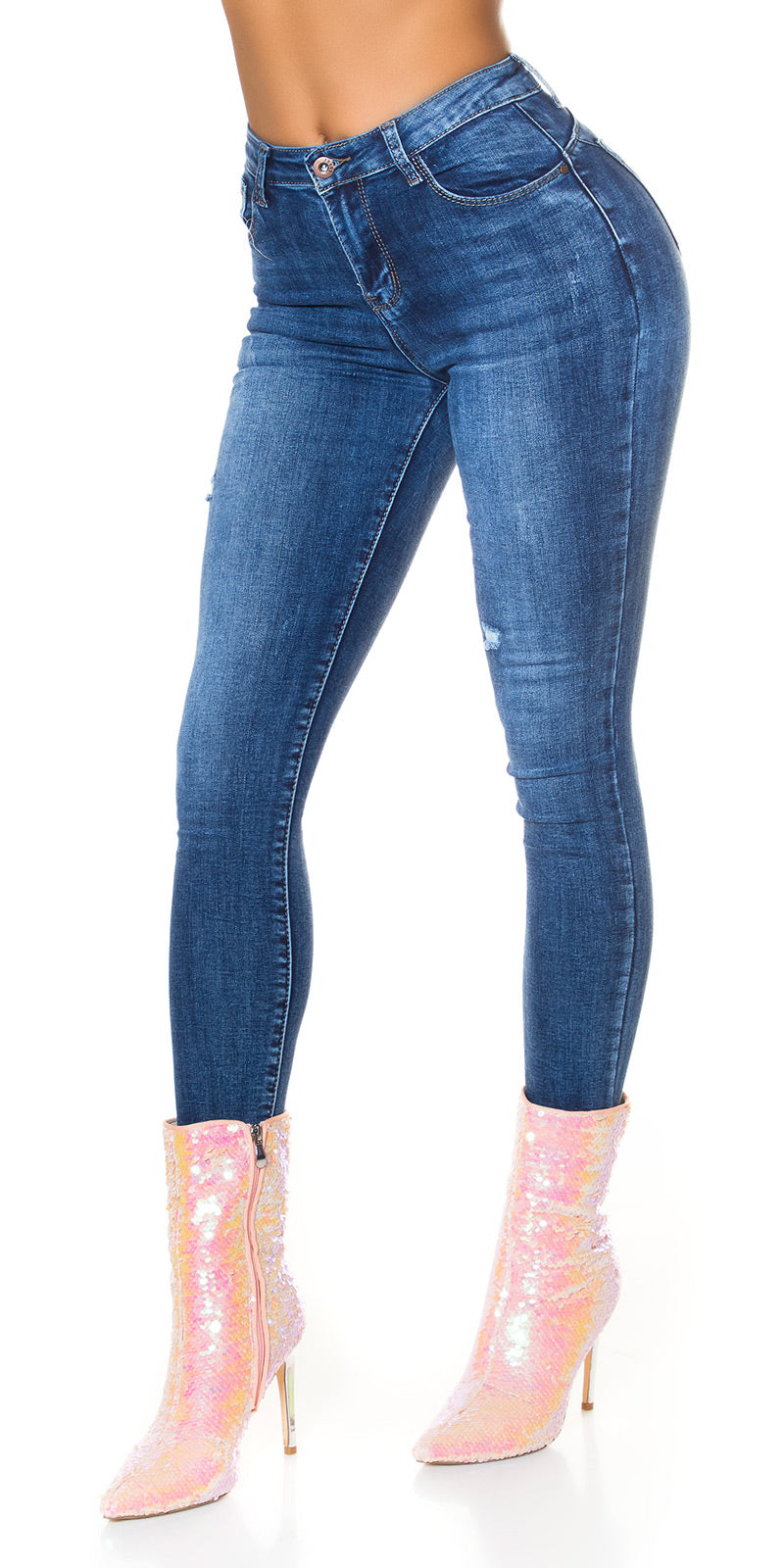Seksowne jeansy slim fit z wysoką talią
