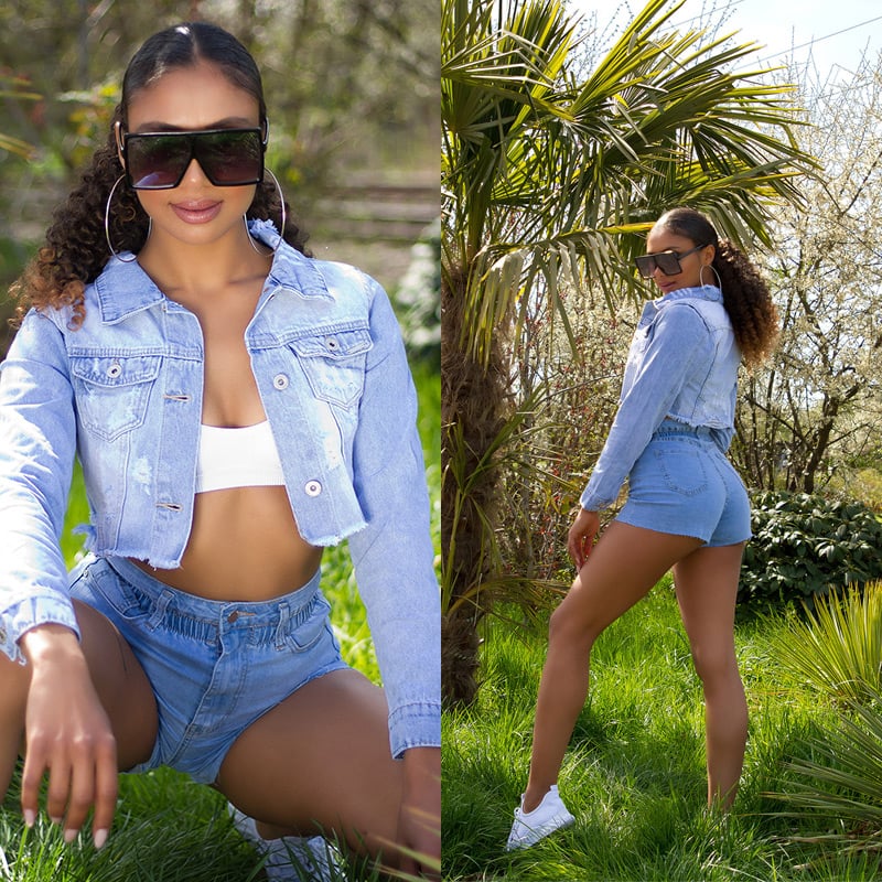 Seksowna dżinsowa kurtka crop