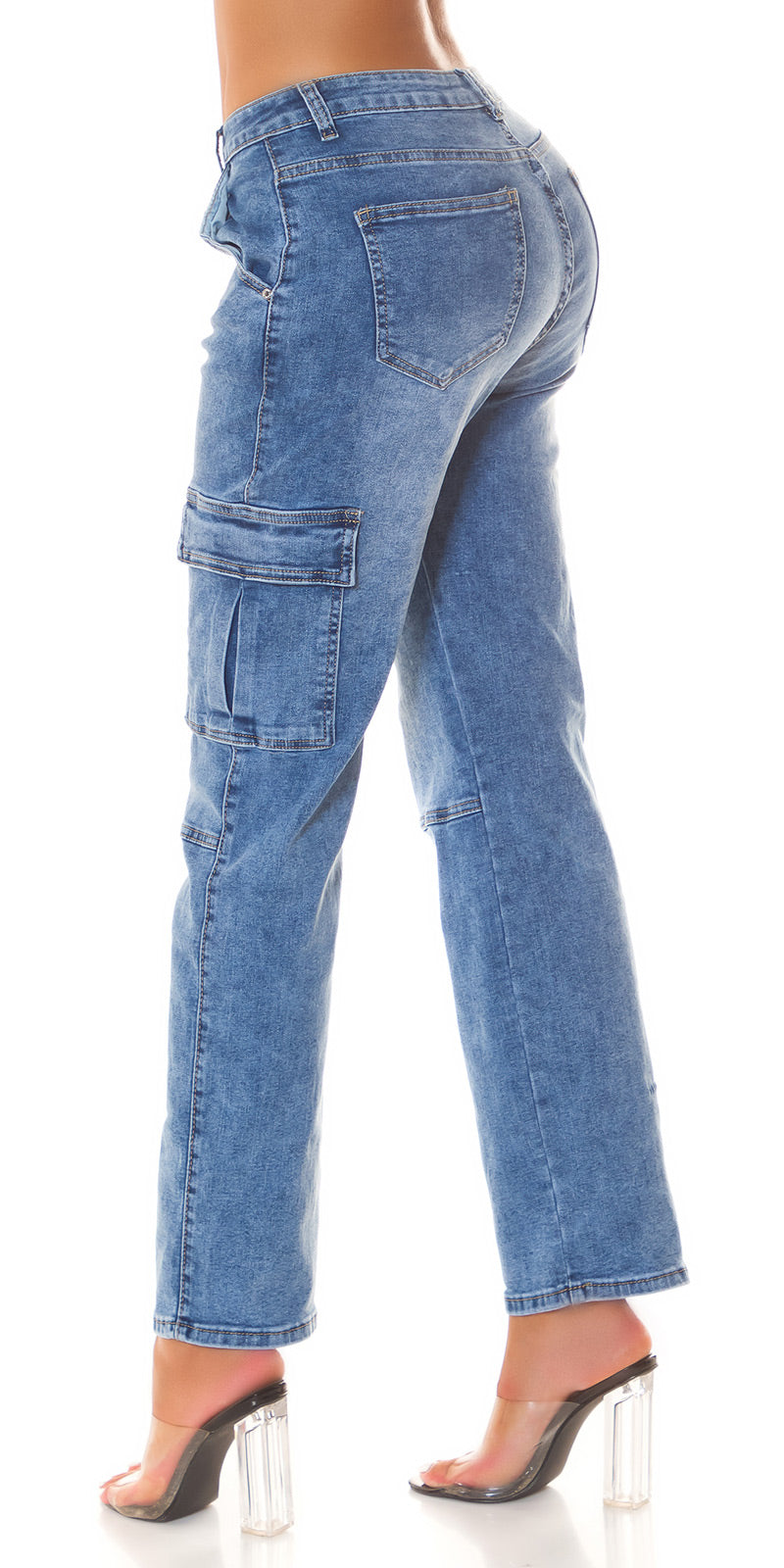 Modne jeansy cargo z niską talią