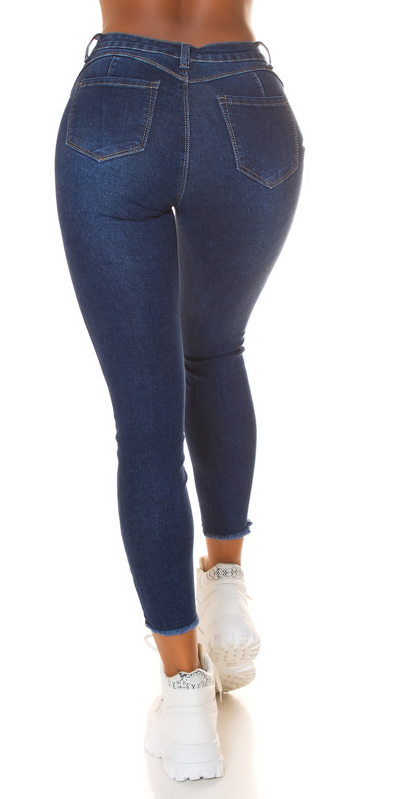 Seksowne jeansy z wysokim stanem i push-upem Musthave ciemny denim