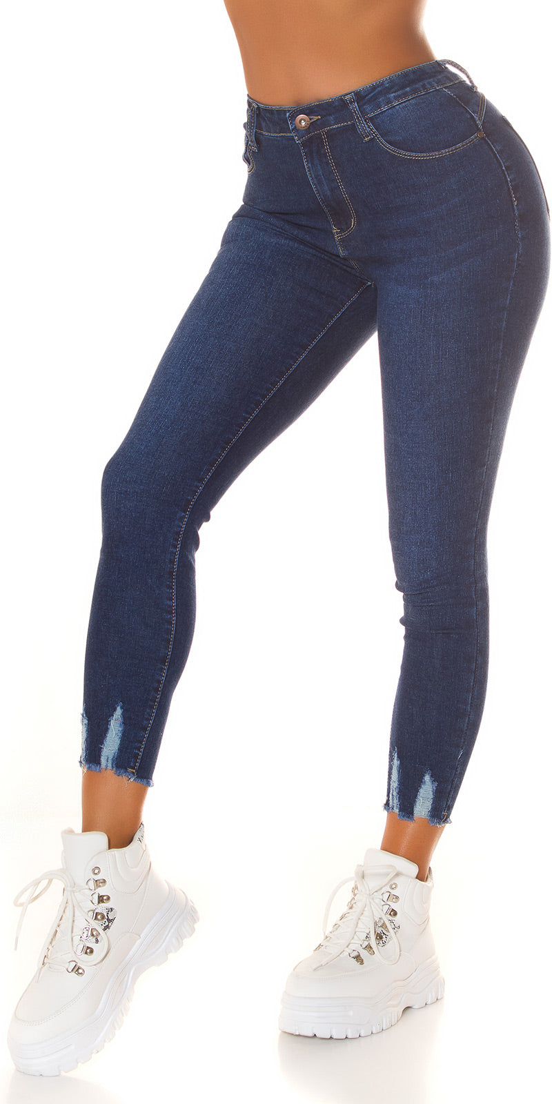 Seksowne jeansy z wysokim stanem i push-upem Musthave ciemny denim
