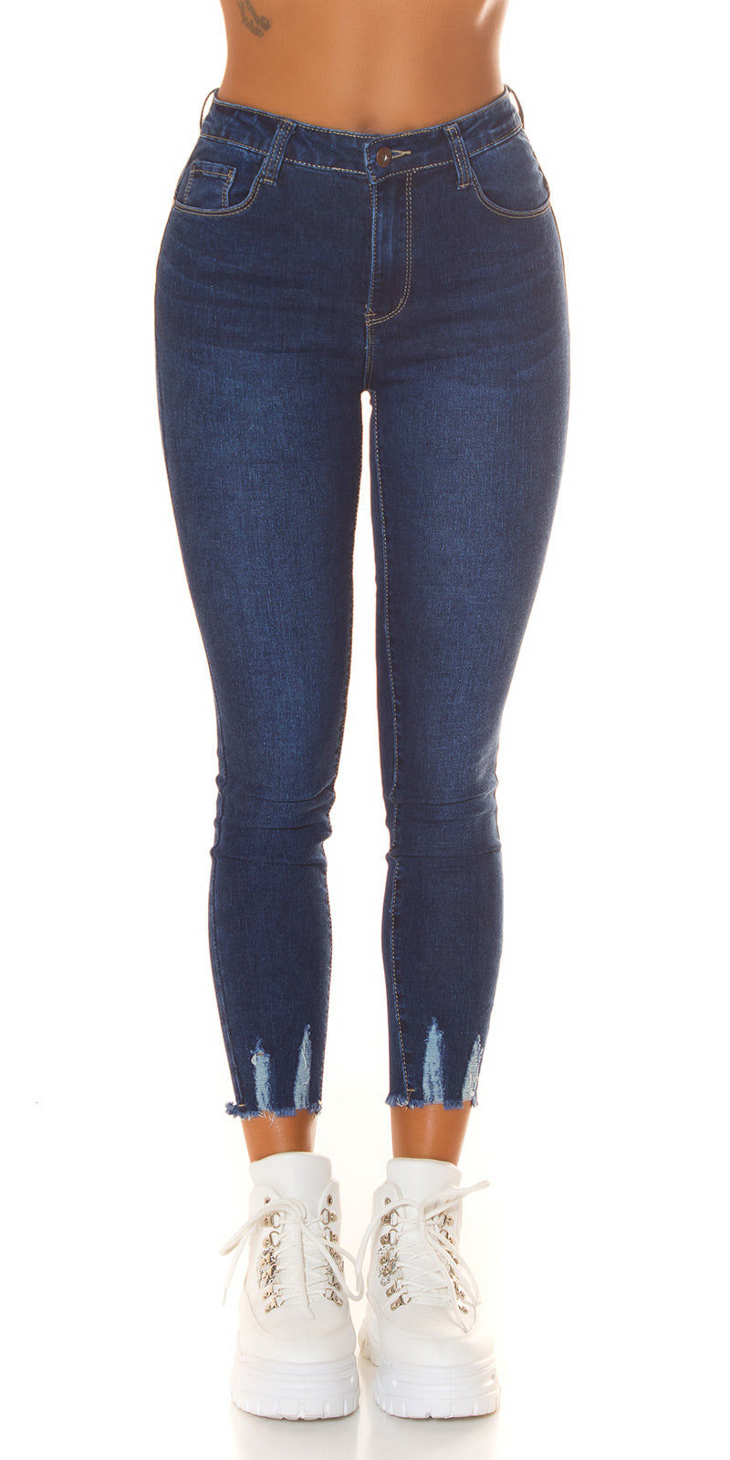 Seksowne jeansy z wysokim stanem i push-upem Musthave ciemny denim
