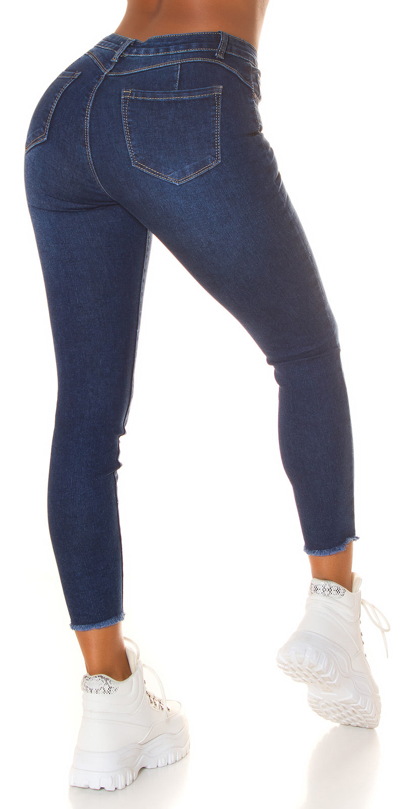Seksowne jeansy z wysokim stanem i push-upem Musthave ciemny denim