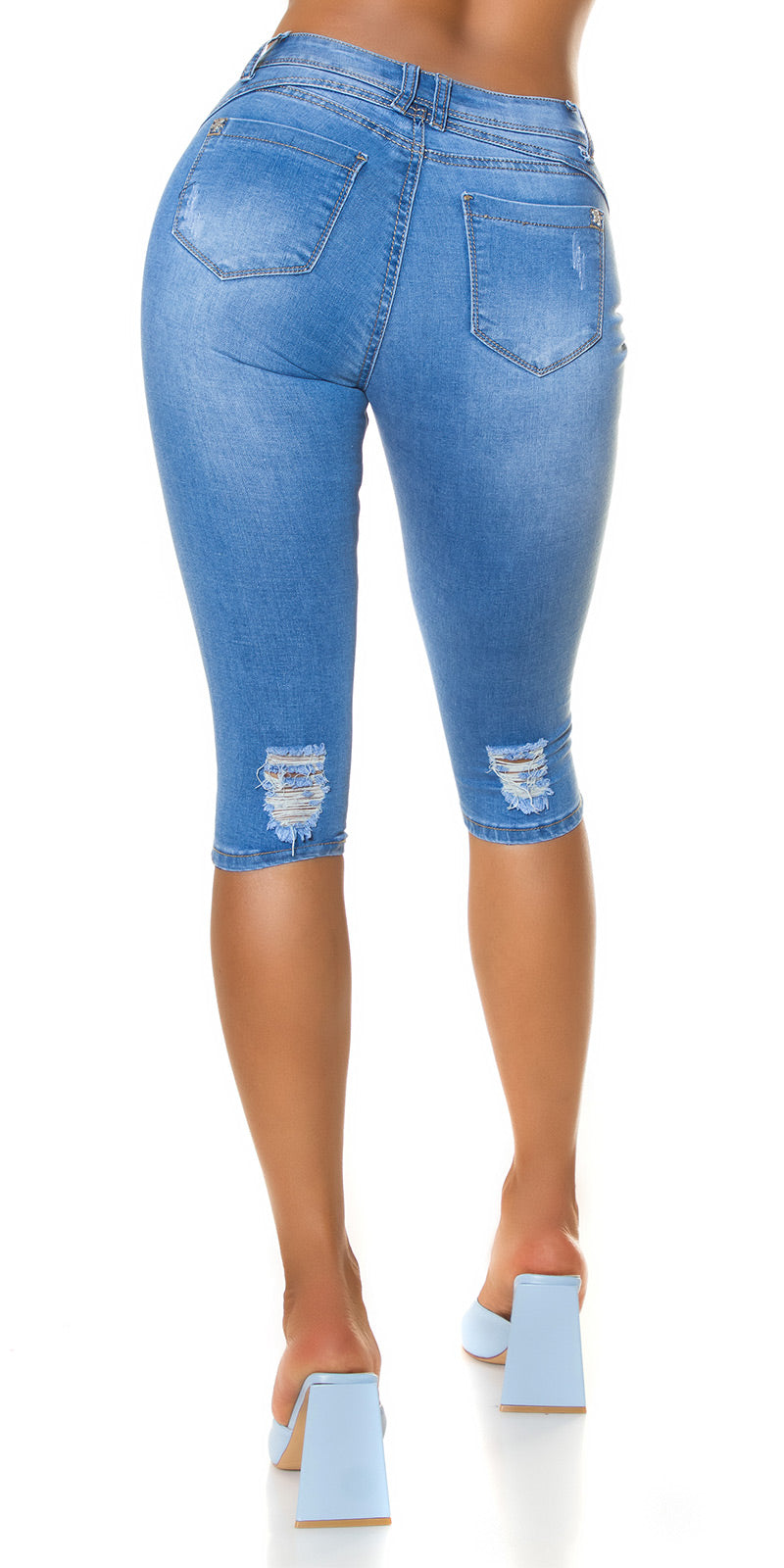 Seksowne jeansy Capri w stylu used look