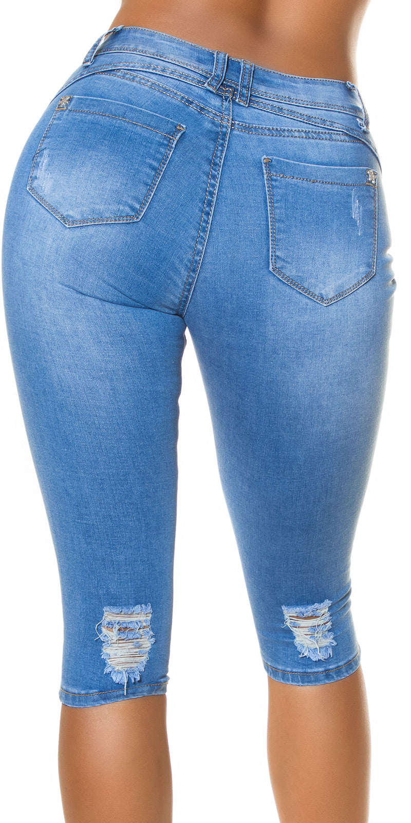 Seksowne jeansy Capri w stylu used look