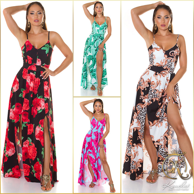 Seksowna letnia sukienka Maxidress z rozcięciem na nogawce XL
