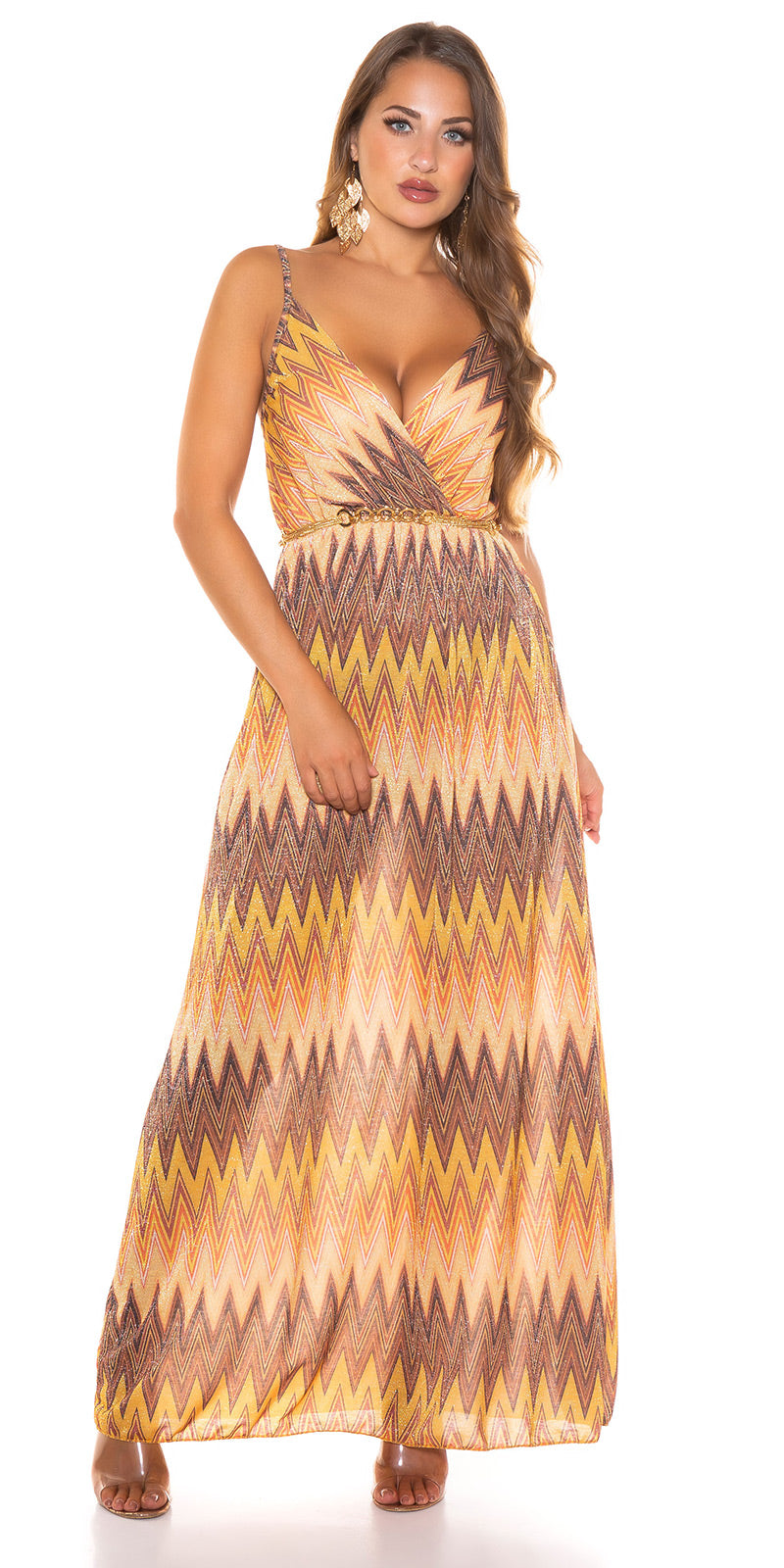 Seksowna sukienka maxi w stylu boho z zygzakowatym wzorem