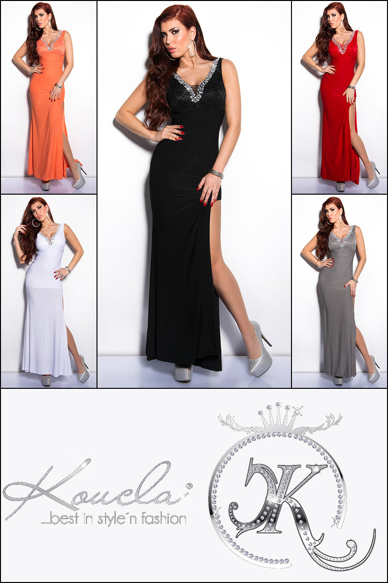 Elegancka suknia z koronki i dżetów
