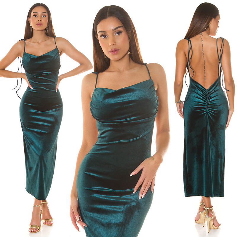 Seksowna aksamitna sukienka Maxidress z odkrytymi plecami