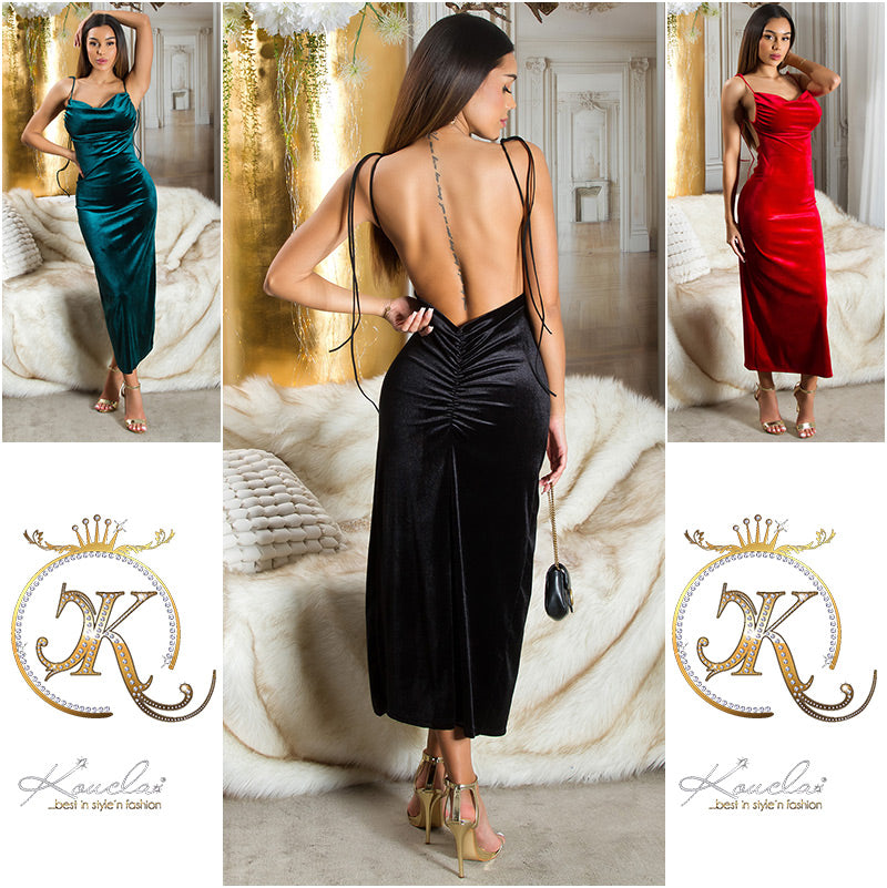 Seksowna aksamitna sukienka Maxidress z odkrytymi plecami