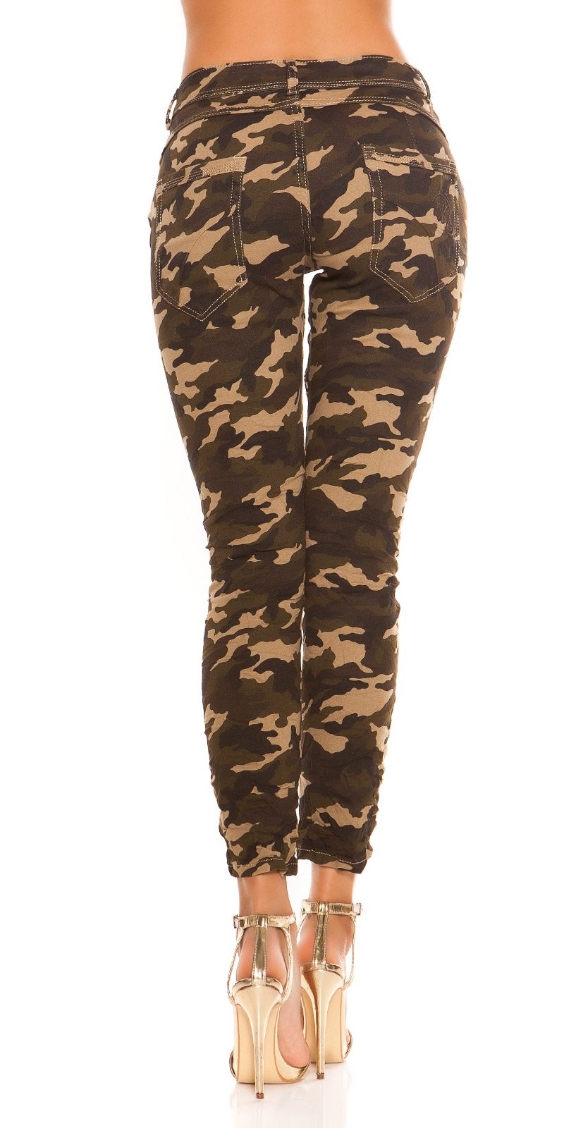 Modne wojskowe spodnie skinny z obniżonym krokiem