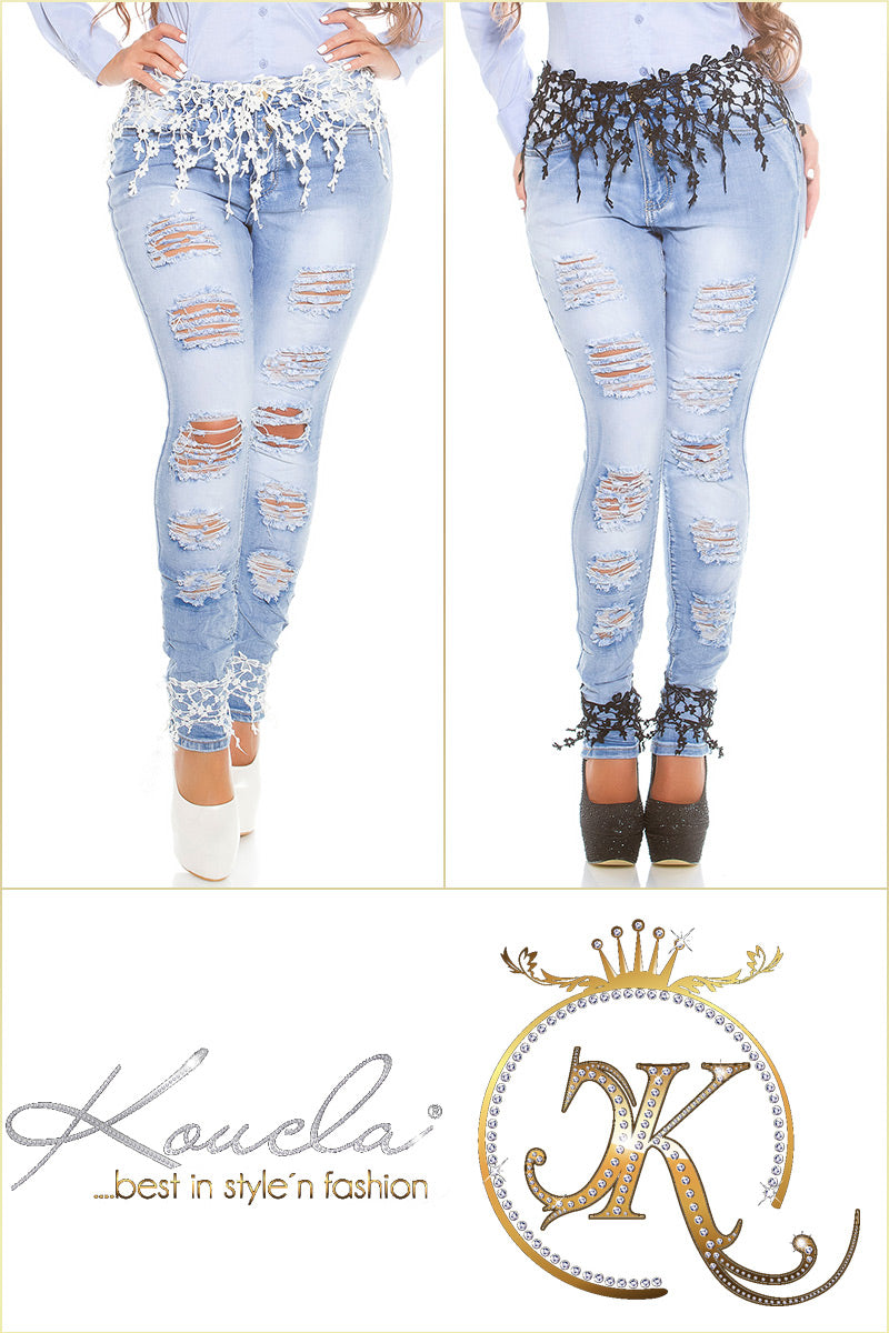 Curvy Girls! Skinny Jeans Używany wygląd + koronka