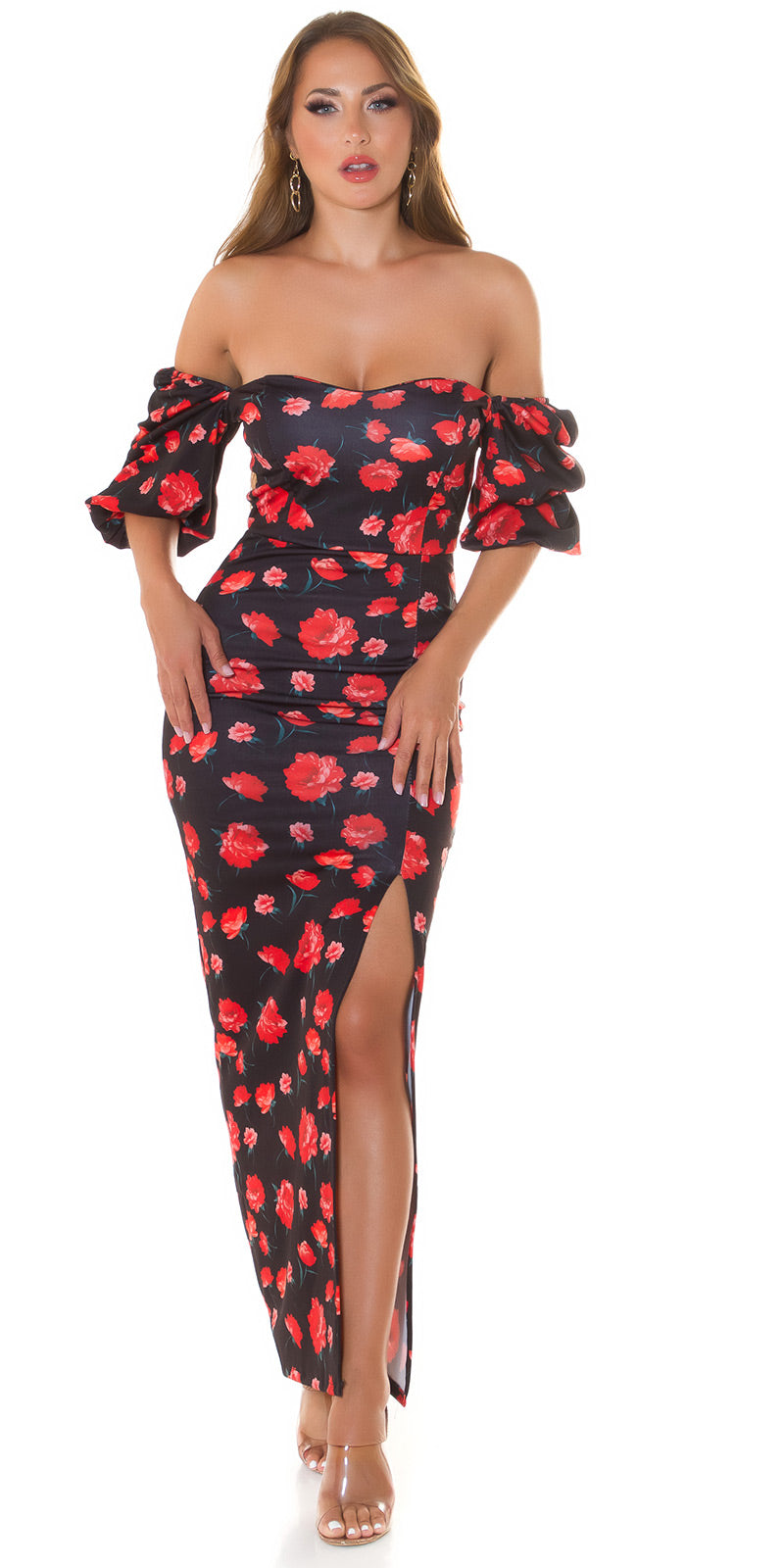 Seksowna latynoska sukienka Maxidress z rozcięciem na nogawce XL