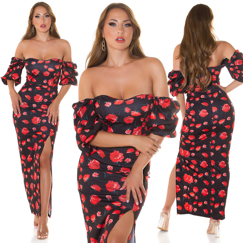 Seksowna latynoska sukienka Maxidress z rozcięciem na nogawce XL