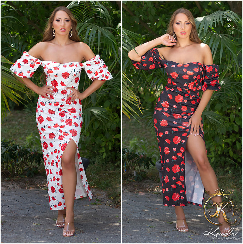 Seksowna latynoska sukienka Maxidress z rozcięciem na nogawce XL