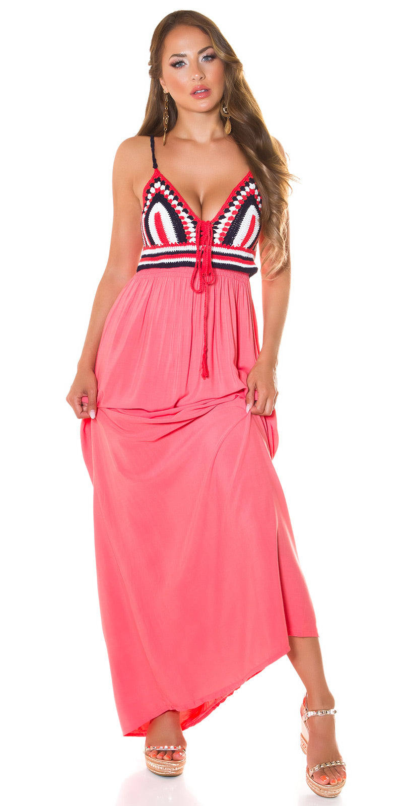 Modna letnia sukienka Maxidress z haftem