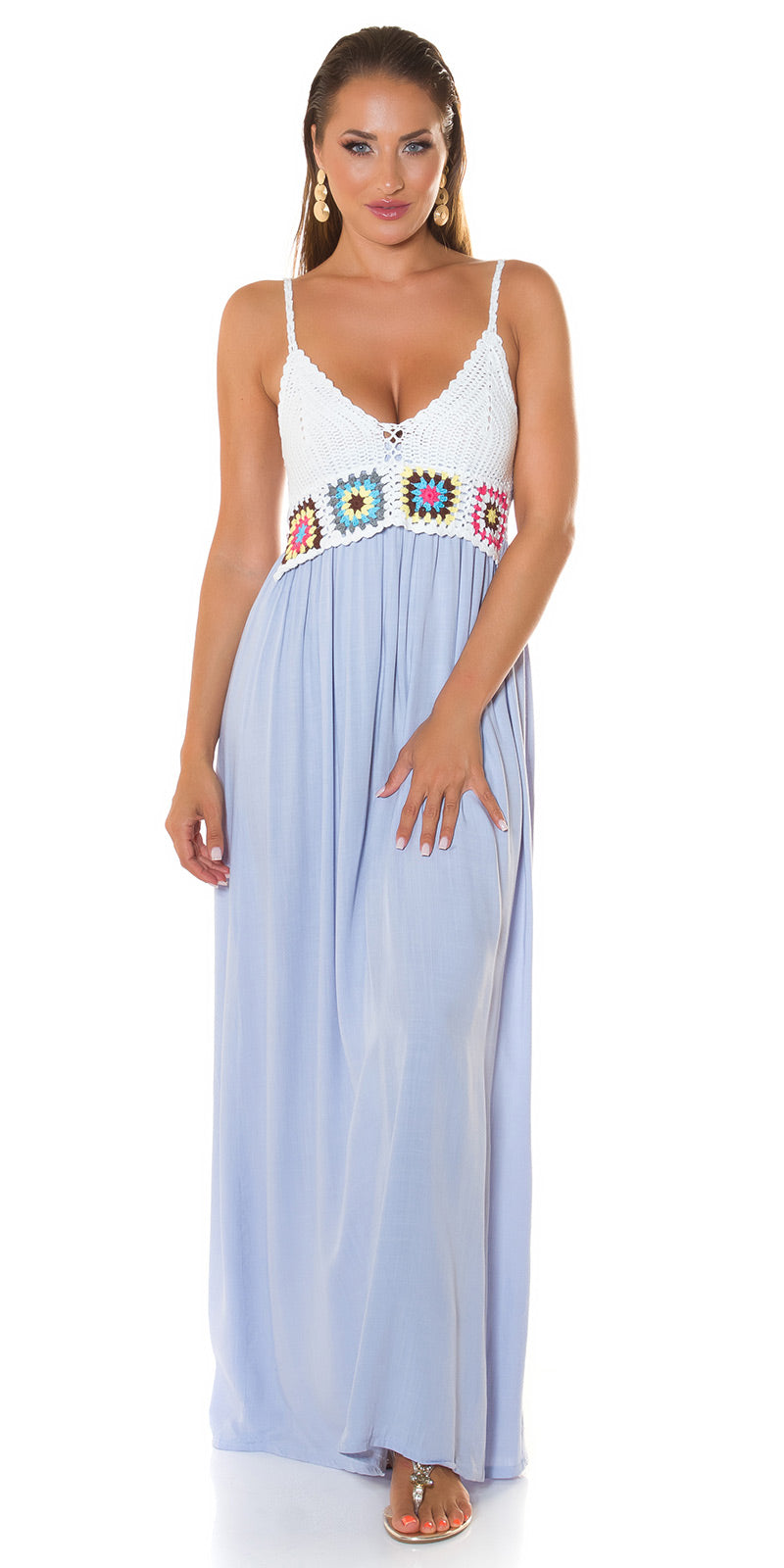 Modna sukienka Maxidress w stylu boho z haftem
