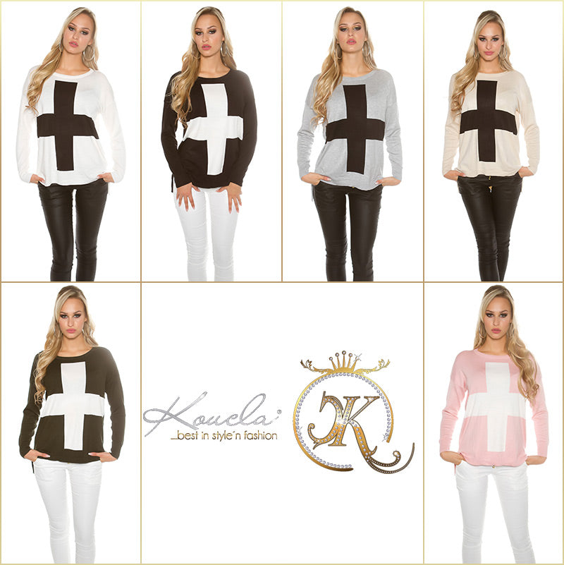 Modny sweter oversize z krzyżem