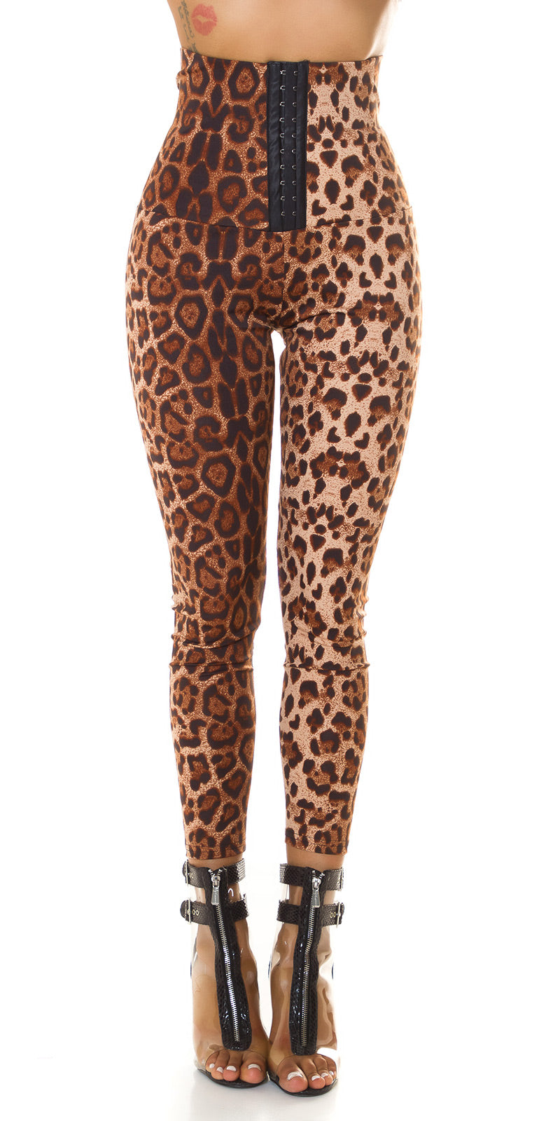 Seksowne spodnie z wysokim stanem Leo Print Corsage look