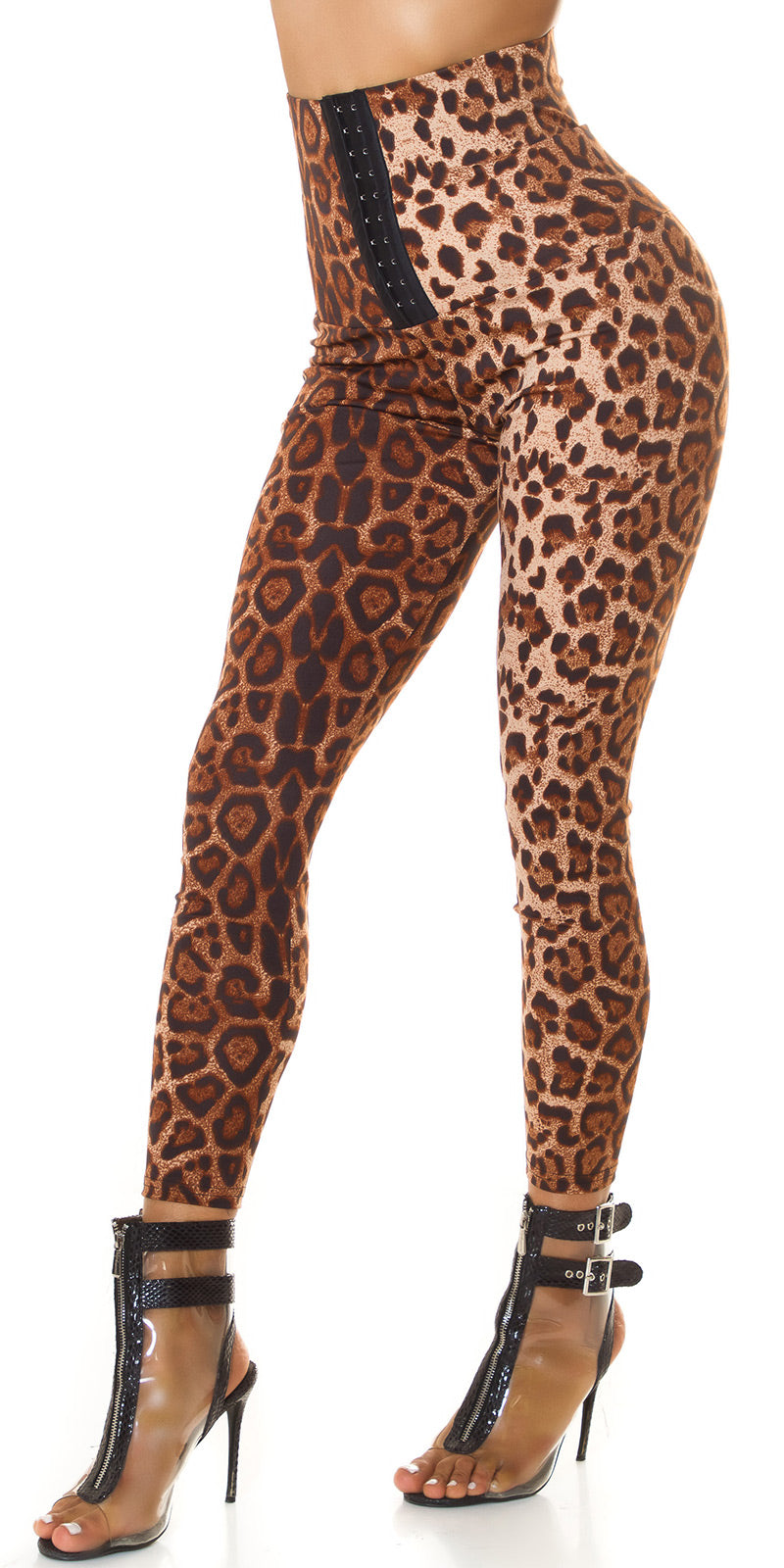 Seksowne spodnie z wysokim stanem Leo Print Corsage look