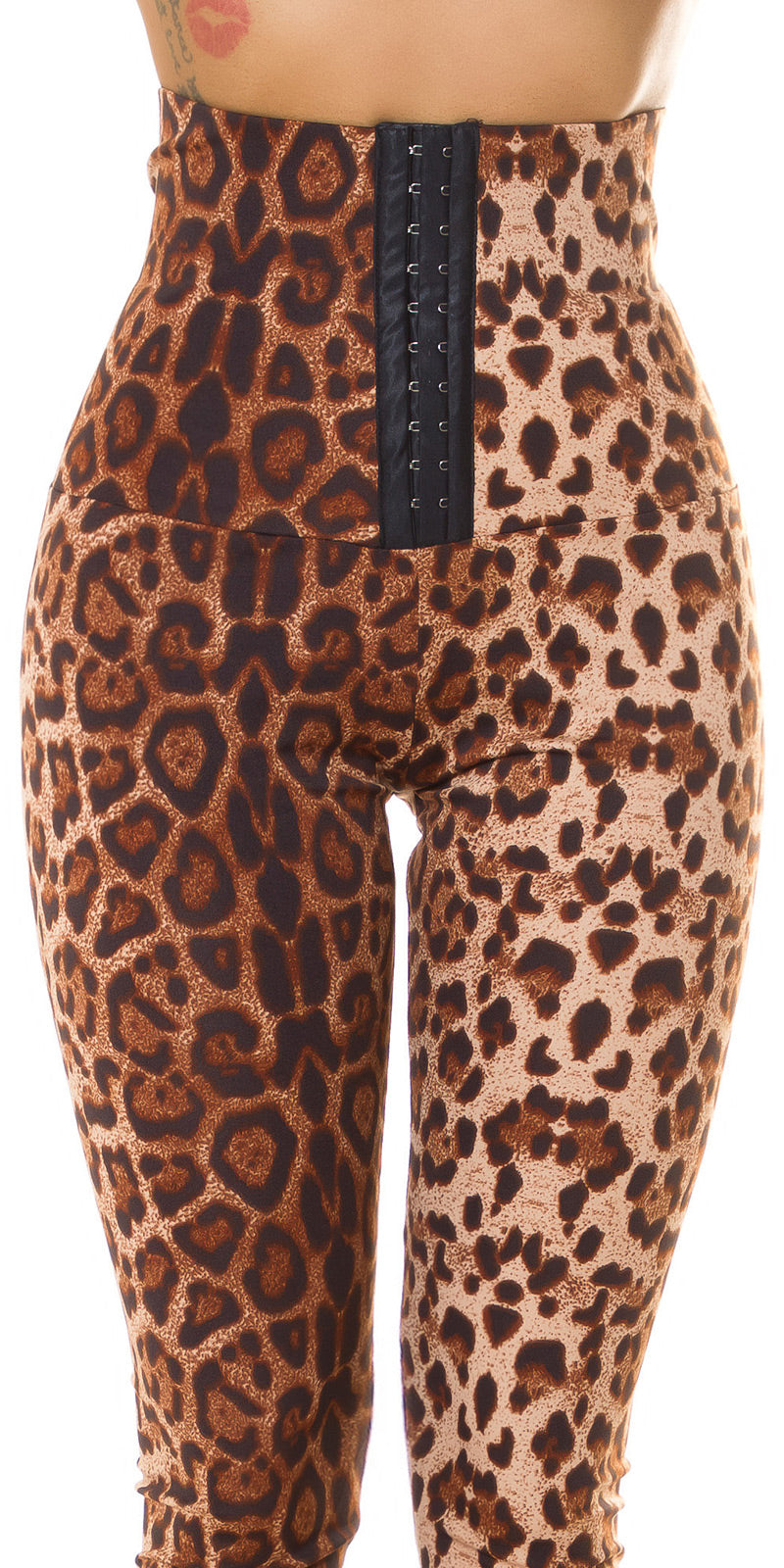 Seksowne spodnie z wysokim stanem Leo Print Corsage look