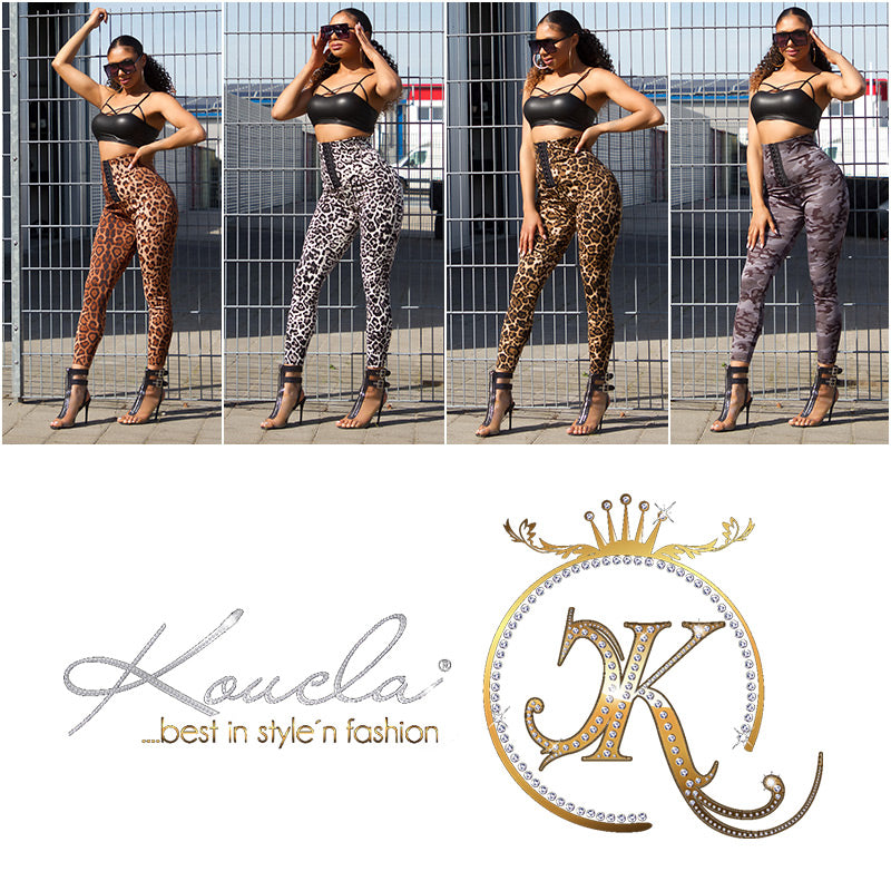 Seksowne spodnie z wysokim stanem Leo Print Corsage look