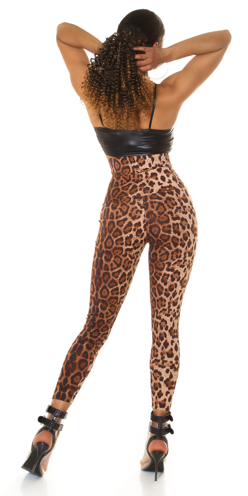 Seksowne spodnie z wysokim stanem Leo Print Corsage look