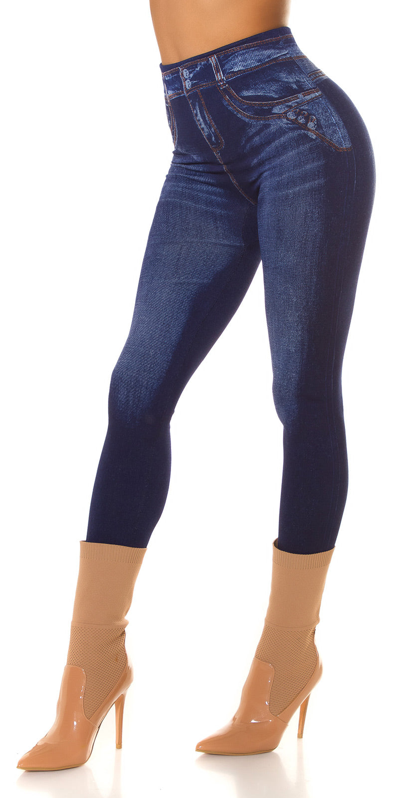 Seksowne legginsy jeansowe z wysokim stanem