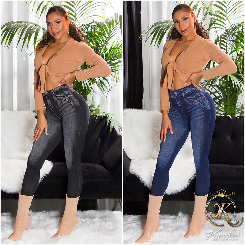 Seksowne legginsy jeansowe z wysokim stanem